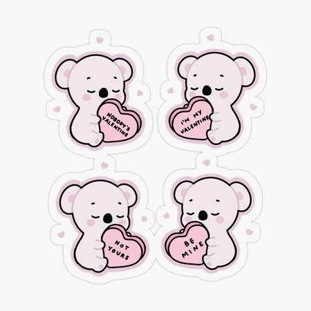 set of 4 cute koala with valentine heart candy sticker on water bottle