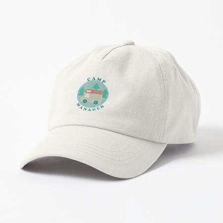 A dad cap dedicated to animal crossing pocket camp with a Camp Manager badge on a white dad cap. Follow link to other colors!